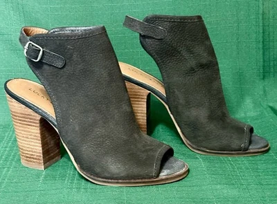 Lucky Brand Lisza Suede Leather Peep Toe Slingback Ankle Bootie Sz 7 Black Boho - Image 1 of 4