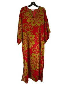 Natori Private Luxuries Red & Gold Kaftan Caftan Size L Elegant Loungewear - Picture 1 of 5