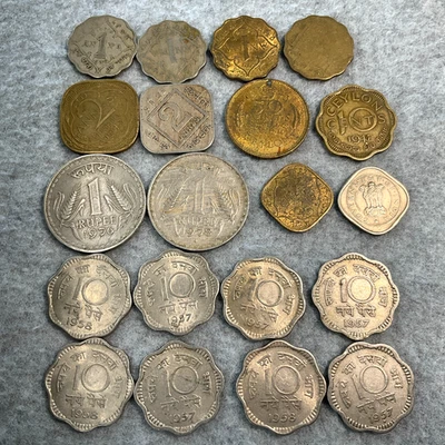 Lote Mixto de Monedas (20): 1935/1945 INDIA BRITÁNICA 2 ANNAS, Ceilán Sri Lanka Usted Califica Foto 1 de 4