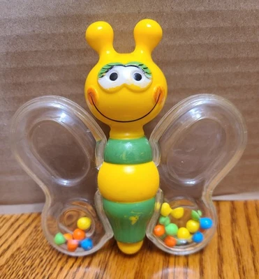 Playskool Happy Bee/Butterfly погремушка прорезыватель зеленый и желтый корпус винтажный 1978 - Изображение 1 из 3