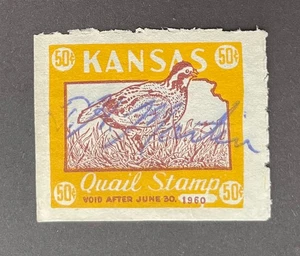 Kansas State Revenue - 1959 Quail stamp - 50 cents - Yellow & Brown on white, KS - Picture 1 of 1
