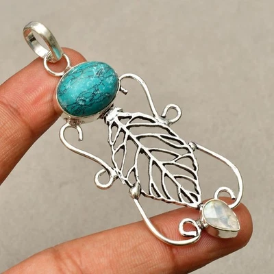 Ciondolo gioiello in argento sterling 925 fatto a mano con pietra turchese... - Immagine 1 di 4