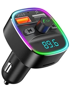 Transmetteur FM Bluetooth, Adaptateur Voiture Bluetooth avec Double Chargeur USB Noir - Photo 1 sur 7