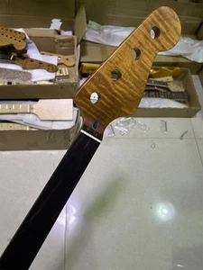 Fretless 4 string J Bass Guitar Neck 20 Fret 34" roasted Flame rosewood part - Picture 1 of 8