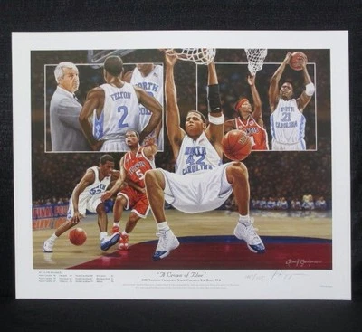 Litografía de baloncesto UNC Tarheels North Carolina 2005 Championship Alan Zúñiga  Foto 1 de 4