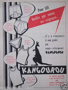 PUBLICITÉ DE PRESSE 1959 SOUS-VÊTEMENTS SLIPS KANGOUROU POUR LUI - ADVERTISING - Imagen 1 de 1