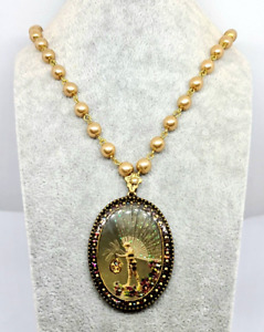 Lovely Necklace By Michal Negrin  With Oval Pendant And Pearl Bead 3