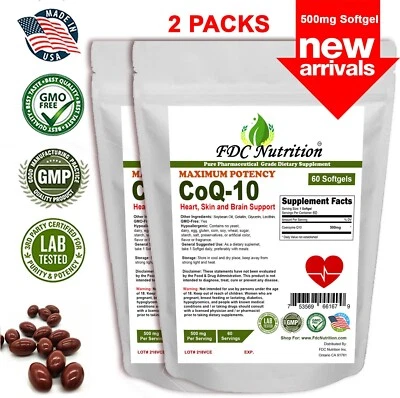 CoQ-10 500mg 120 Cápsulas Blandas Coq10 Co Q10 Coenzima Soporte para el Corazón Hecho en EE. UU. Foto 1 de 2