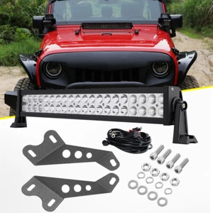 22" 280W LED Light Bar + Hood Mount Bracket Kit Offroad Fit for Jeep Wrangler JK - Bild 1 von 12
