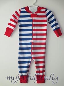 HANNA ANDERSSON Baby Organic Zip Sleeper Blue Red Mix Up Stripe 60 6-9 mos NWT