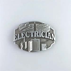 Hebilla de cinturón antigua de plata para electricista comercios comerciante también existencias en los EE. UU. - Imagen 1 de 7
