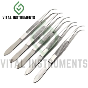5 Pcs Perry Cotton Pliers 5" Curved Tips Serrated Surgical Dental Instruments - Picture 1 of 1
