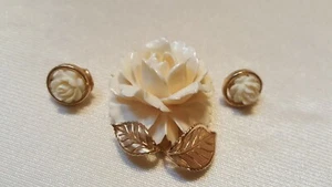 Broche Alice Caviness rosa y hojas pin-12KT GF y tono dorado clip rosa errores - Imagen 1 de 5