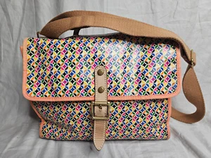 Fossil Crossbody Saddle Messenger Bag Rainbow Pink Green Print Handbag Flap Over - Picture 1 of 14