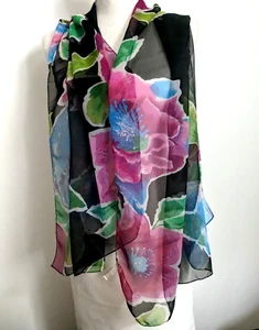 Vintage  Collection Eighteen oblong Multicolor floral chiffon Shawl Scarf - Picture 1 of 7