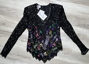 Top de Colección Lawrence Kazar Lentejuelas Cuentas Talla PM Año Nuevo 2000 Y2K Edición Limitada - Imagen 1 de 17