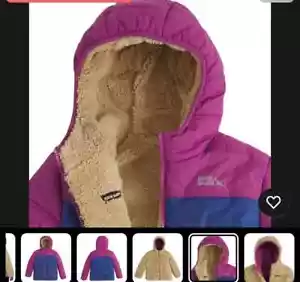 Eddie Bauer Youth Girls' Reversible Jacket - Magenta/Blue/Fleece Small Size 7/8 - Picture 1 of 5