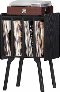 Record Player Stand,Black Vinyl Record Storage Table with 4 Cabinet up to 100 Al - Picture 1 of 8