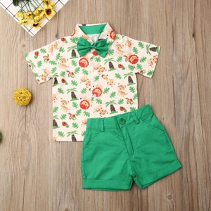 Toddler Baby Boy Clothes Shorts Set Animal Print Top Solid Shorts Summer Outfit - Picture 1 of 10