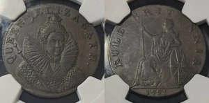 Great Britain 1795 Tk 1/2D Half Penny Elizabeth Sussex DH-17b NGC XF45 BN #1455 - Picture 1 of 8