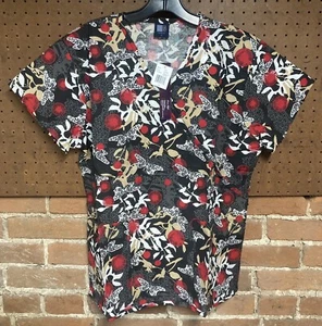 Medgear Dragonfly Dot Scrub Top Size Medium V-Neck New With Tags - Picture 1 of 2