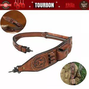 TOURBON Leather Rifle Sling Gun Ammo Strap w/Knife Sheath Pouch+ Swivels +Screws - Picture 1 of 24