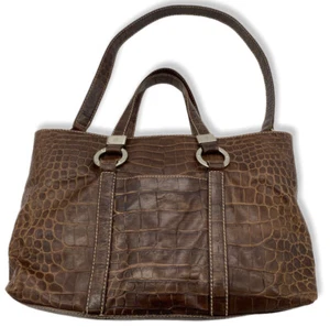 Donald J Pliner Leather Hobo Croc Embossed-Color Brown-Pockets Inside and Out - Picture 1 of 10