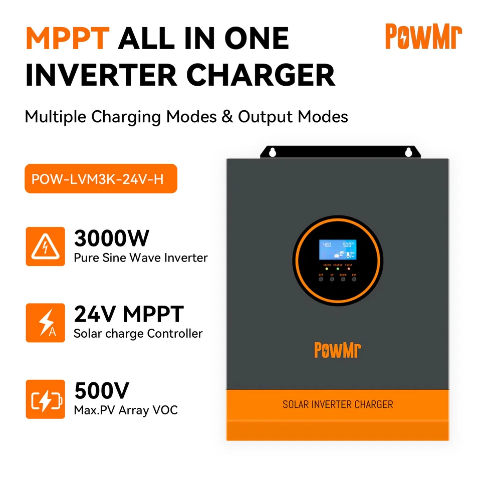 POWMR 3000/5000W Solar Hybrid Inverter24/48V DC to 110V AC 80A MPPT Controller