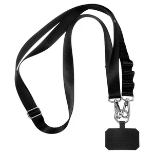 Phone Lanyards, 55" Adjustable Nylon Crossbody Neck Strap with Patch, Black - Zdjęcie 1 z 6