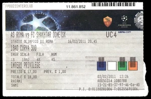 Ticket 2011 AS Roma vs. Shakhtar Donetsk Champions League  38837 - Picture 1 of 2
