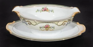 Noritake Smartnis Pattern Porcelain Gravy Boat With Attached Underplate Pristine - Picture 1 of 7