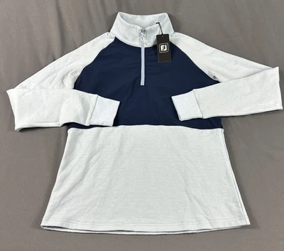 Pulôver de golfe feminino FootJoy aconchegante camada média 1/4 zíper pequeno azul marinho novo com etiquetas MSRP $135 - Imagem 1 de 4