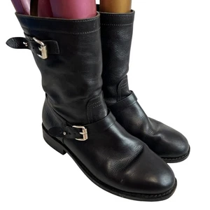 Rag and Bone moto boots womens US 8 EU 38 black leather pull on biker mid calf - Picture 1 of 11