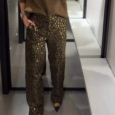 ZARA : Animal Print Sequin Straight Leg Pants : 9491/602 - Image 1 of 2