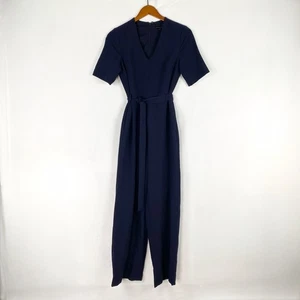 Banana Republic Jumpsuit mit Gürtel V-Ausschnitt weites Bein marine Größe 2 Kurzarm - Bild 1 von 6