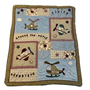 Baby Martex 36×42 Appliquéd Around the World Adventure"Quilt Airplane Helicopter - Picture 1 of 12