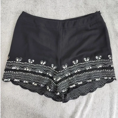I. Madeline Shorts Womens M Black Chiffon Silver Sequin Beaded Embroidered Zip - Image 1 of 4