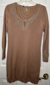 Vestido Mujer PORTS 1961 Lana Tostada Tejido L/s Adornado Talla Mediana Usado en Excelente Condición Dorado - Imagen 1 de 6