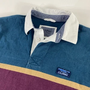 Camisa de Rugby LL Bean Para Hombres Mediana Azul Púrpura Rayas Cuello Manga Larga Algodón - Imagen 1 de 11