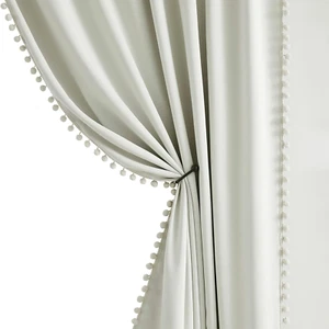Full Blackout Curtains for Bedroom Natural Ivory Pom-Pom Thermal Insulated Windo - Picture 1 of 8