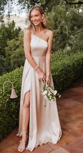 MUMU $189 Satin Bridesmaid Women’s Formal Dress Sz XL NWT Beige Cream New Prom - Imagen 1 de 1