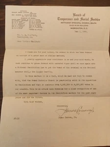 Carta firmada por James Cannon Jr. de templanza y servicio social 1934 - Imagen 1 de 13