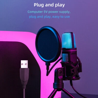 USB Microphone Condenser Mic Handheld Desktop RGB Tripod Pop Filter Tiktok Music - Image 1 of 4