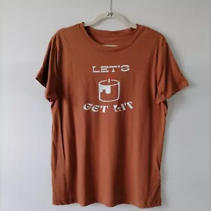NWT A New Day Womens Brown Short Sleeve Crew Neck Let's Get Lit T-Shirt Size L - Picture 1 of 7
