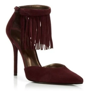 Stuart Weitzman Women's Fringelica High Heel Currant Suede Pumps Size 8 M - Picture 1 of 5