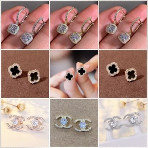 Women Elegant Crystal Rhinestone Ear Stud Four-leaf Clover Earrings Gift Jewelry - Picture 1 of 42
