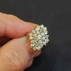 2.40 Ct Round Cut Simulated Diamond Women's Cluster Ring 14k Yellow Gold Plated - Picture 1 of 7
