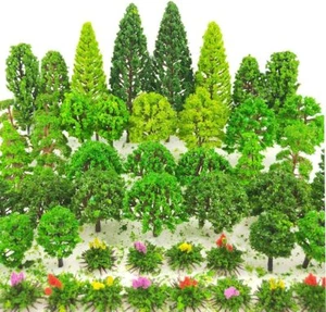60 Piece Model Trees Set Green Plastic Scenery For Train Diorama Landscape - Picture 1 of 6
