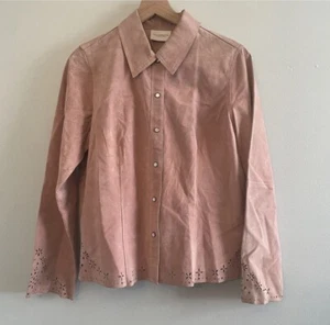 Liz Claiborne 100% Suede Pink Shacket Jacket Women’s Medium Pearl Snap Western - Picture 1 of 10