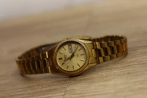 Vintage Seiko SQ Watch Women Gold Tone 3E23-0A60 Date New Battery 7" - Picture 1 of 6